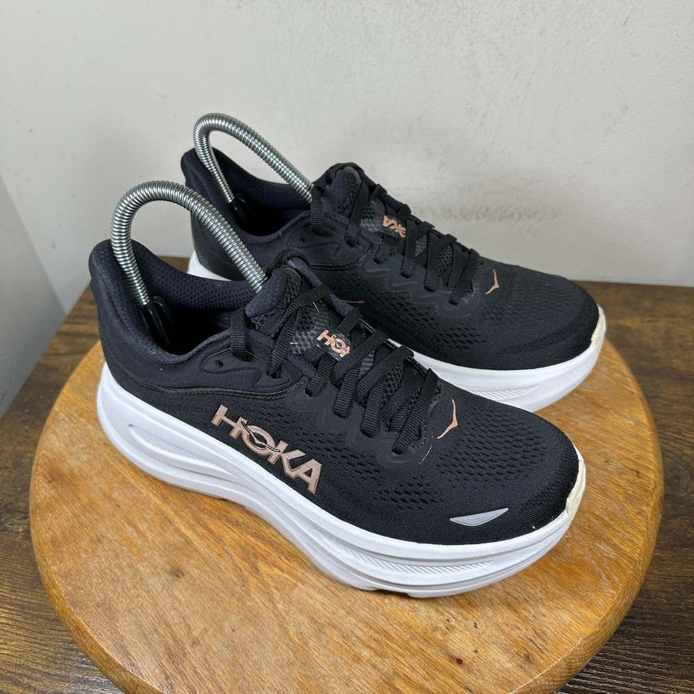 Hoka Bondi 9 Womens 7 Black Rose Gold Running Shoes 1127952 BRGL Sneakers